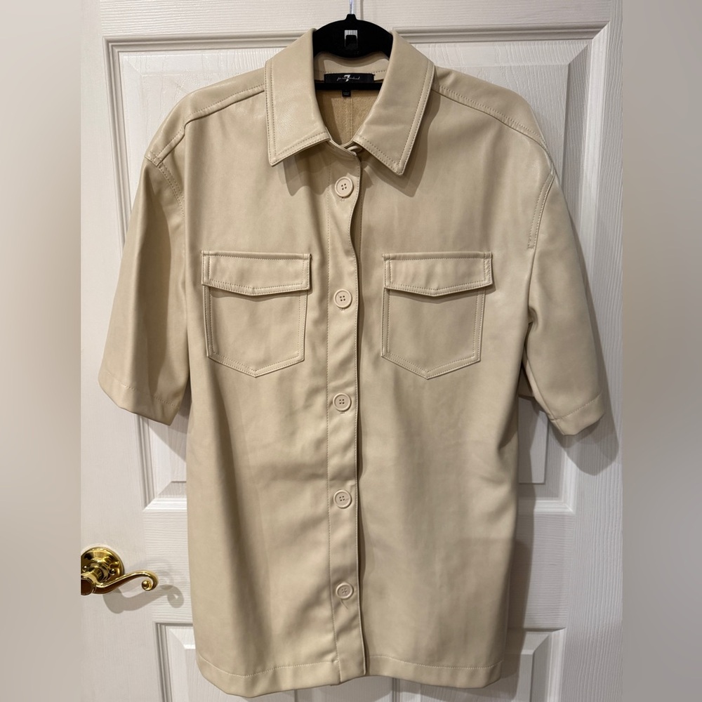 7 For All Mankind Women’s Faux Leather Oversized Short Sleeve Shirt/Jacket